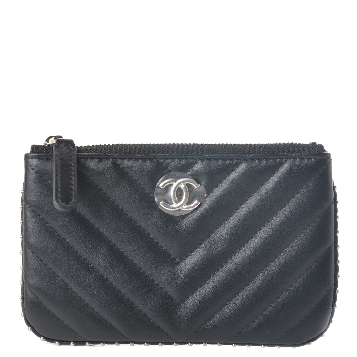 Chanel Lambskin Chevron Quilted Studded Small Cosmetic Case Black 1 of 8