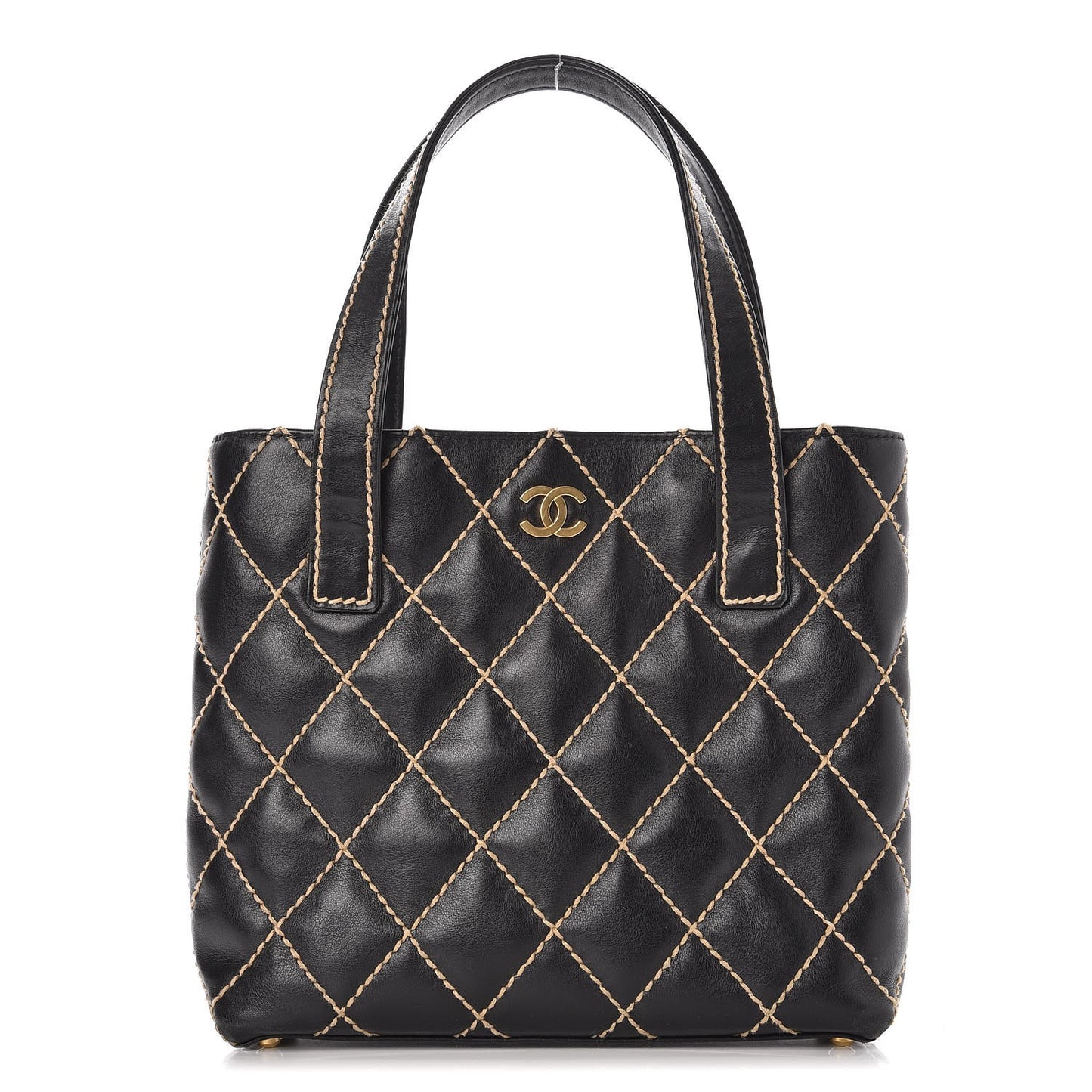 Calfskin Contrast Stitch Surpique Tote Black
