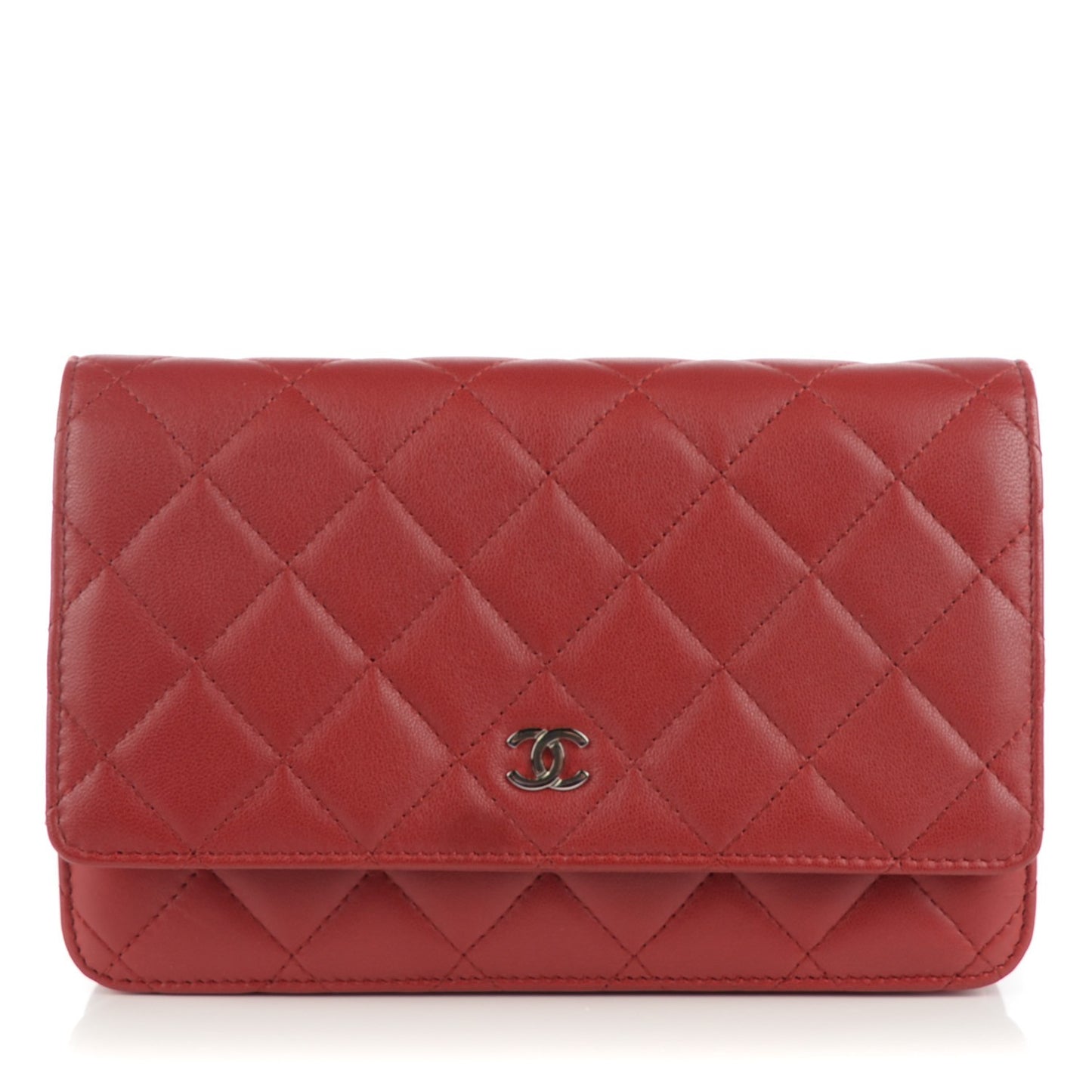 Lambskin Quilted Wallet On Chain WOC Red