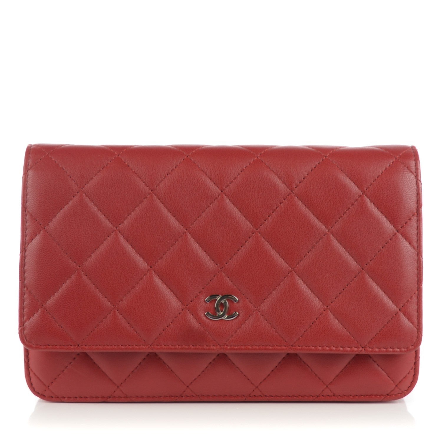 Chanel Lambskin Quilted Wallet On Chain WOC Red 1 of 8