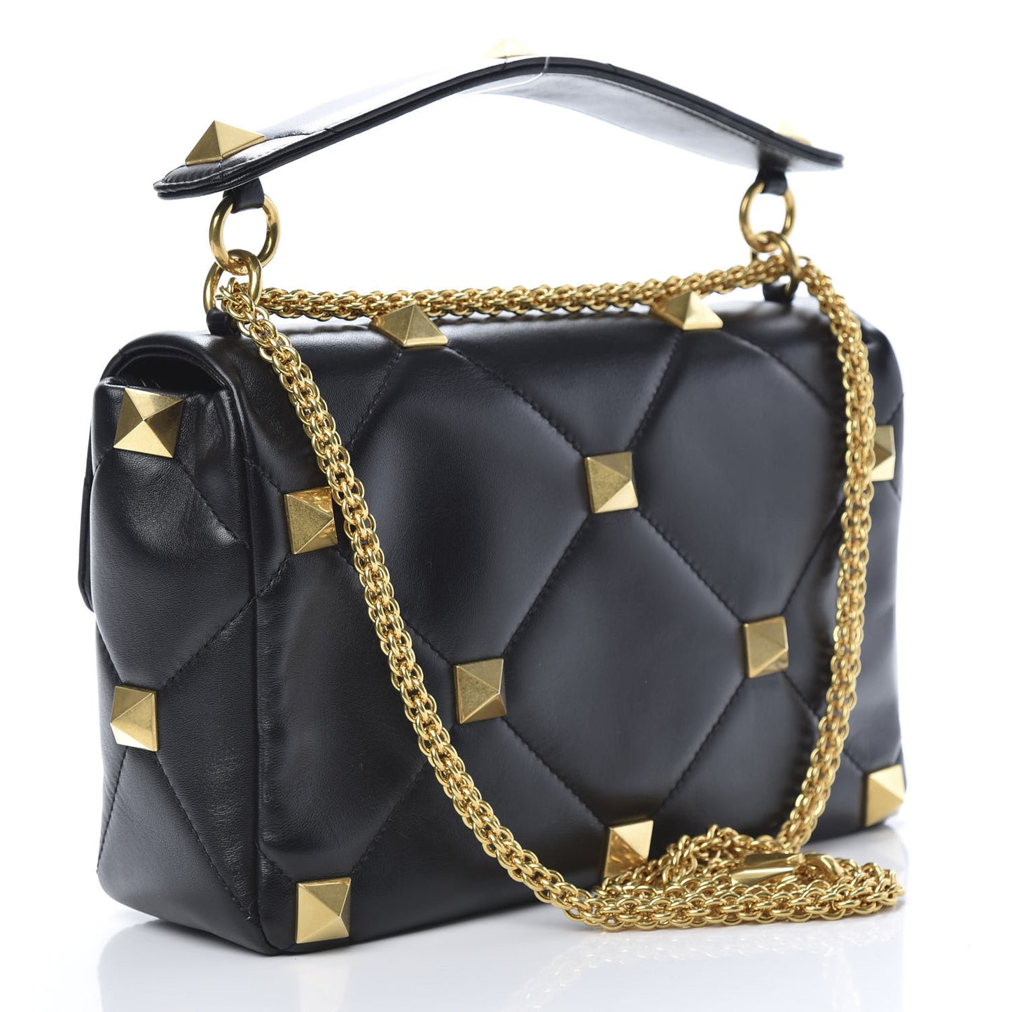 Nappa Large Roman Stud Shoulder Bag Black