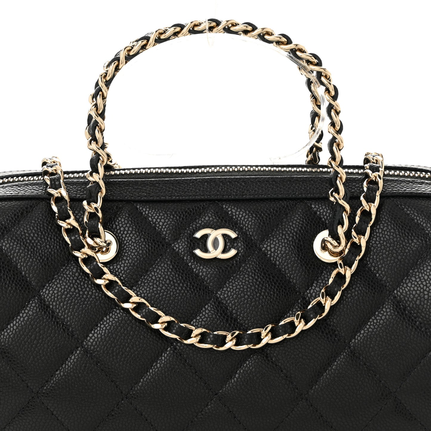 Caviar Quilted Barrel Clutch With Chain Black