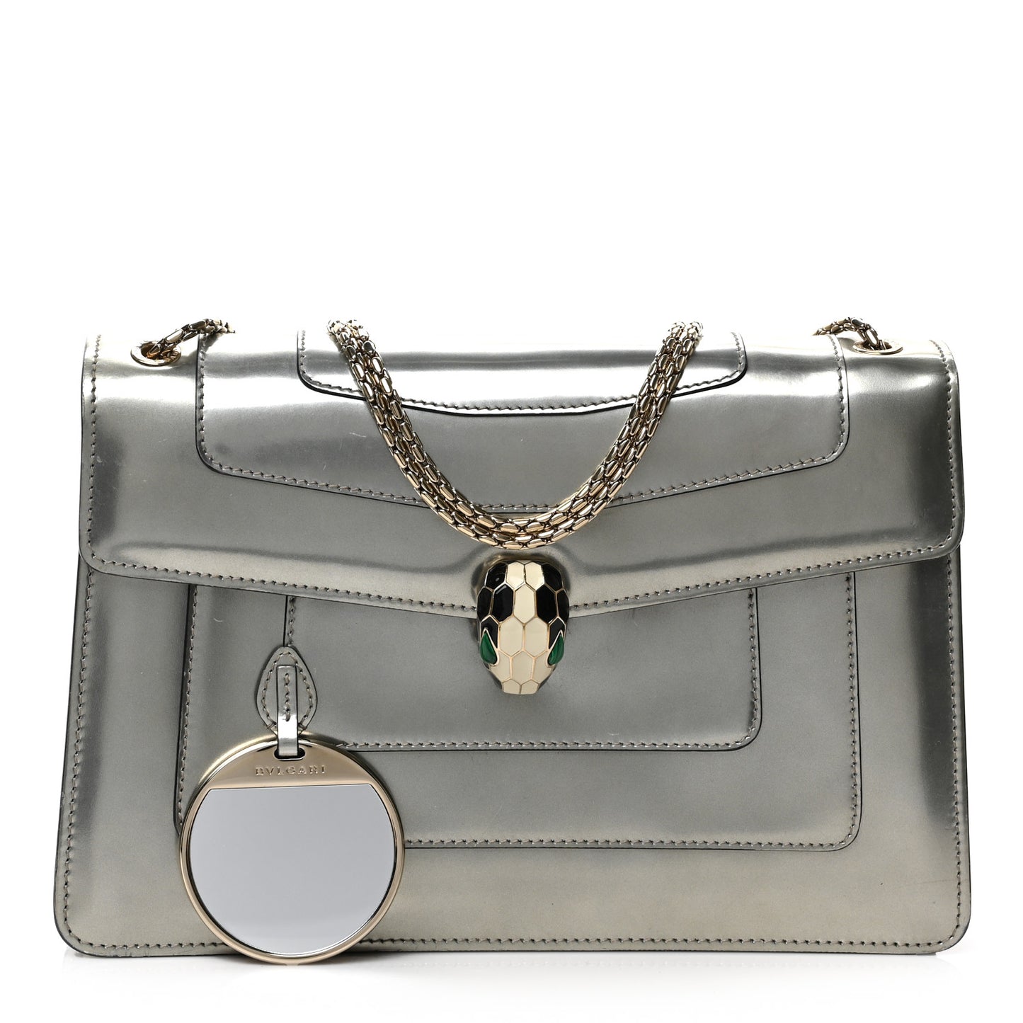 Metallic Calfskin Serpenti Forever Crossbody Bag Silver