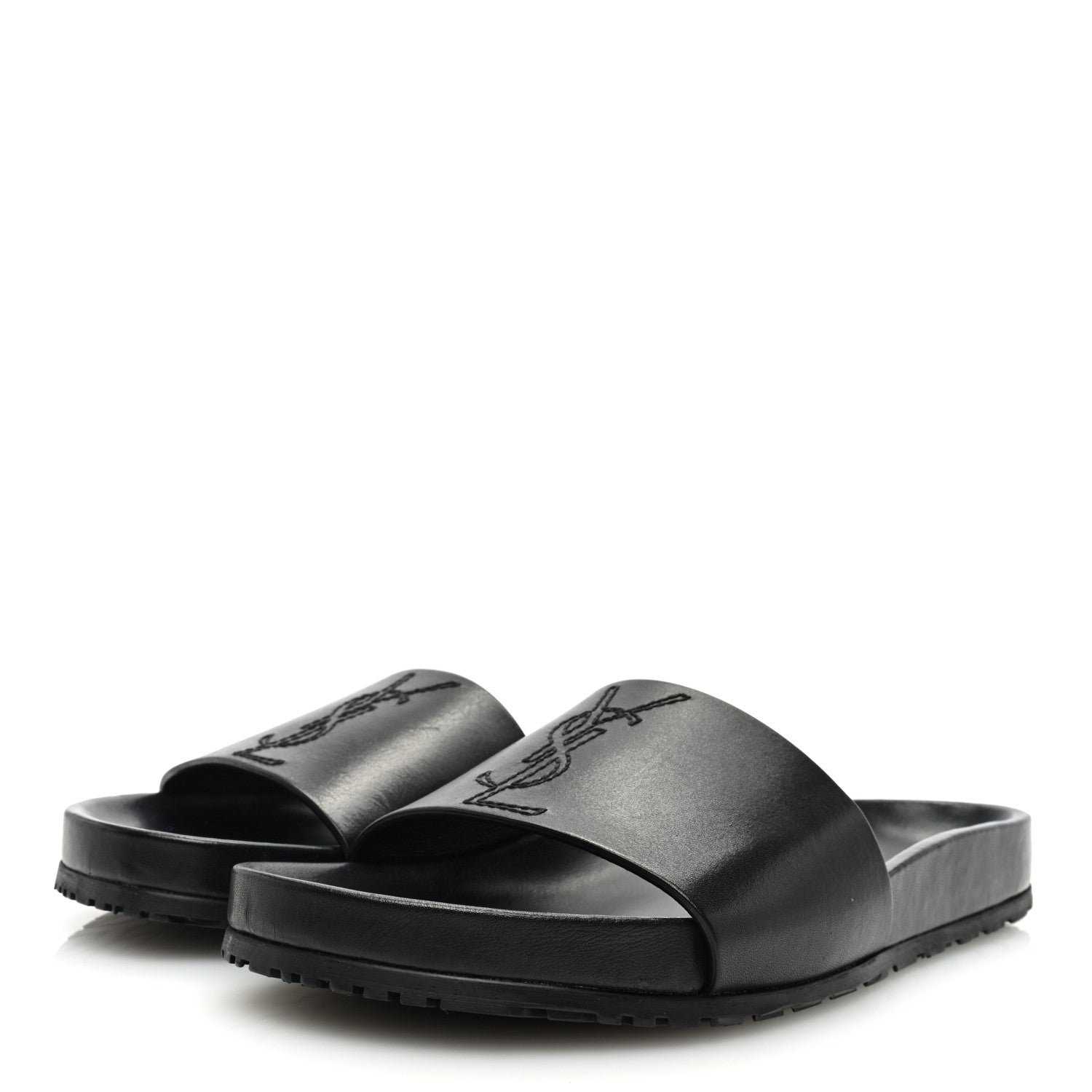 Saint Laurent Calfskin Monogram Jimmy Joan Slide Sandals 43 Black 2 of 9