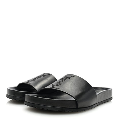 Saint Laurent Calfskin Monogram Jimmy Joan Slide Sandals 43 Black 2 of 9
