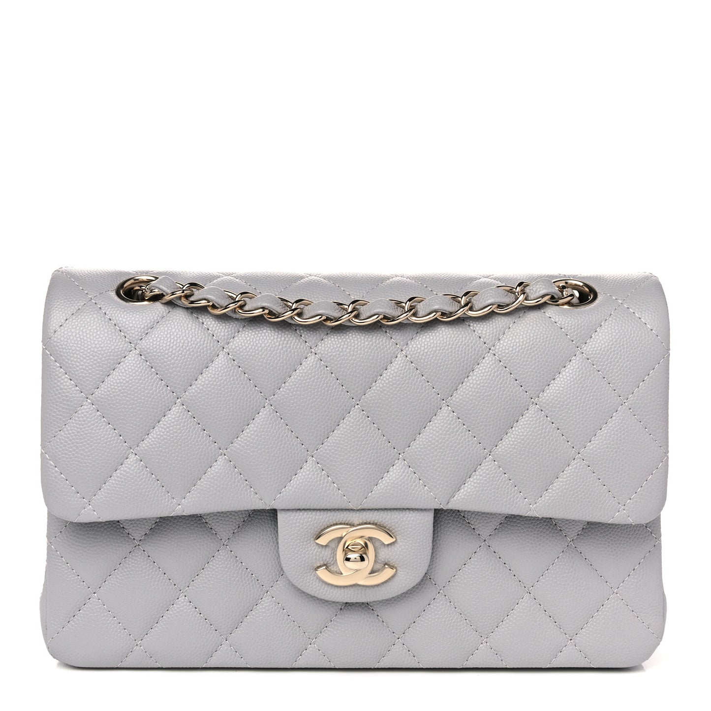 Caviar Quilted Small Double Flap Grey