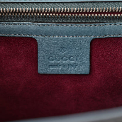 Gucci Calfskin Lizard Embossed Medium New Bamboo Top Handle Bag Blue 7 of 14