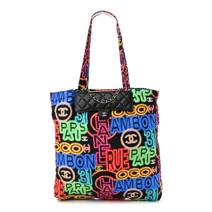 Chanel Caviar Fabric Graffiti Foldable Tote Bag With Chain Black Multicolor 1 of 18