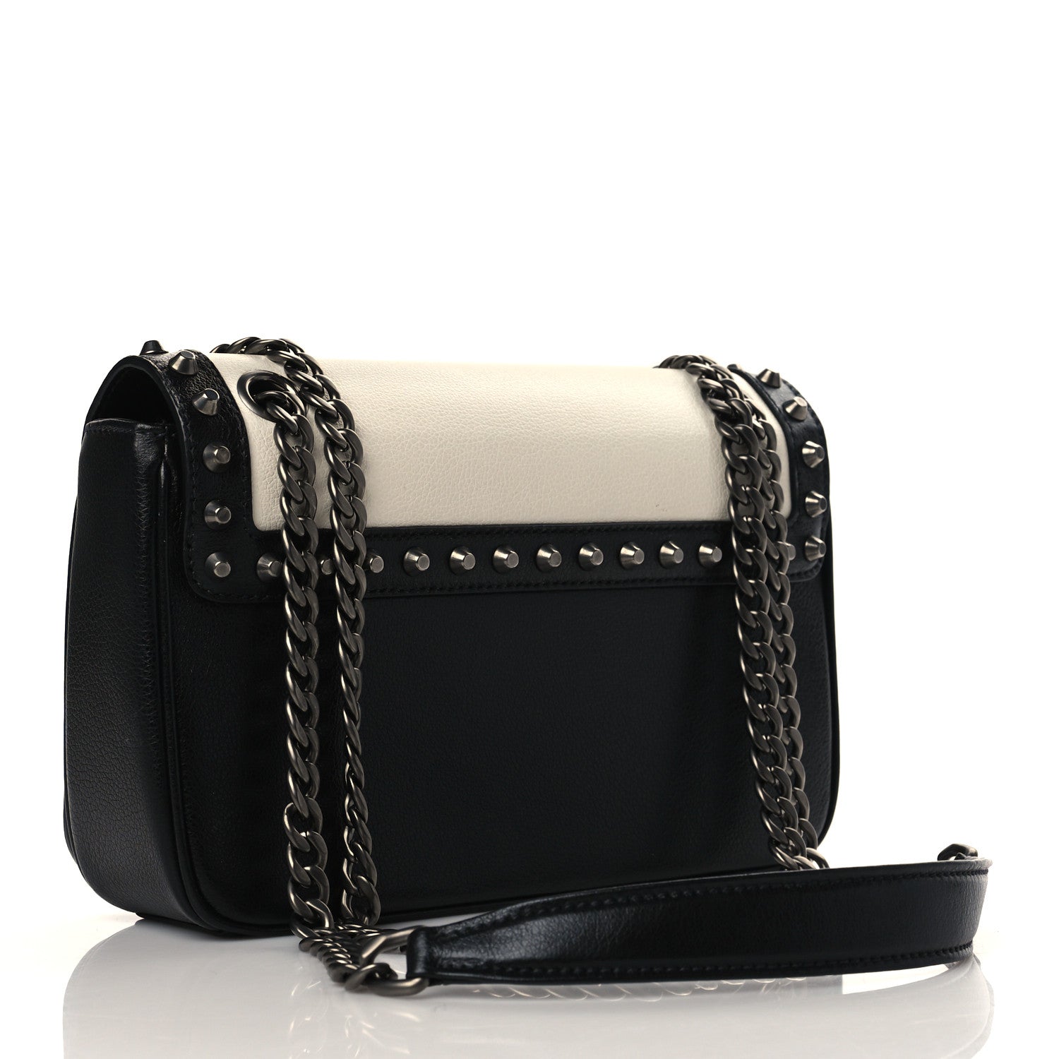 Prada Glace Calfskin Studded Crossbody White Black 3 of 10