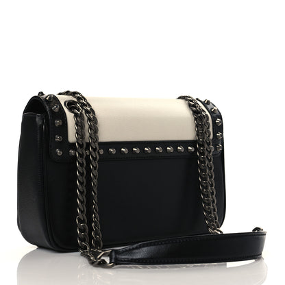 Prada Glace Calfskin Studded Crossbody White Black 3 of 10
