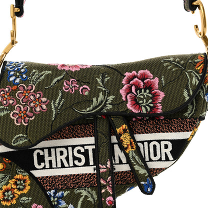 Christian Dior Canvas Embroidered Petites Fleurs Saddle Bag Green Multicolor 8 of 12