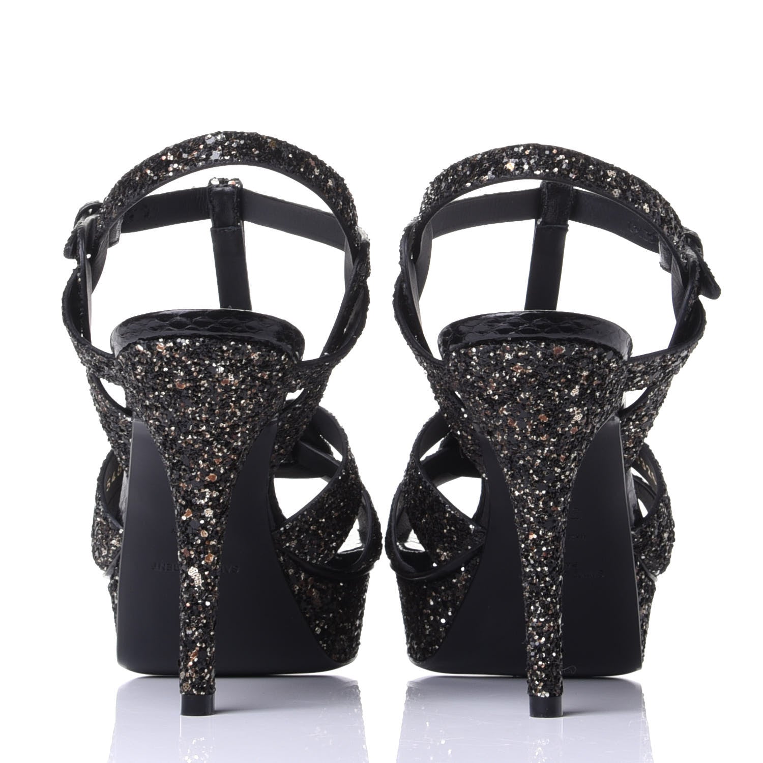 Saint Laurent Glitter Calfskin Ayers Tribute 75 Platform Sandals 39.5 Midnight 6 of 10