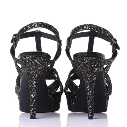Saint Laurent Glitter Calfskin Ayers Tribute 75 Platform Sandals 39.5 Midnight 6 of 10