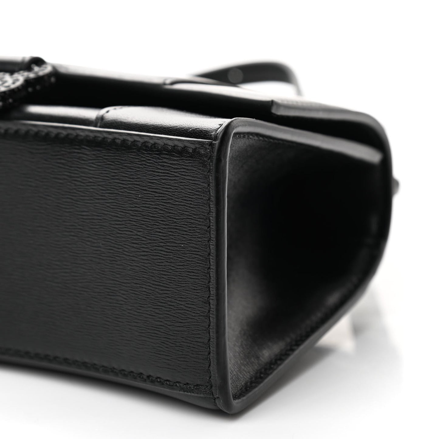 Shiny Box Calfskin Strass Hourglass Top Handle Bag XS Black