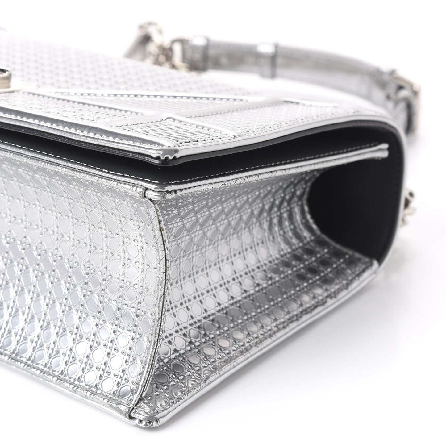 Metallic Patent Micro-Cannage Medium Diorama Flap Bag Silver