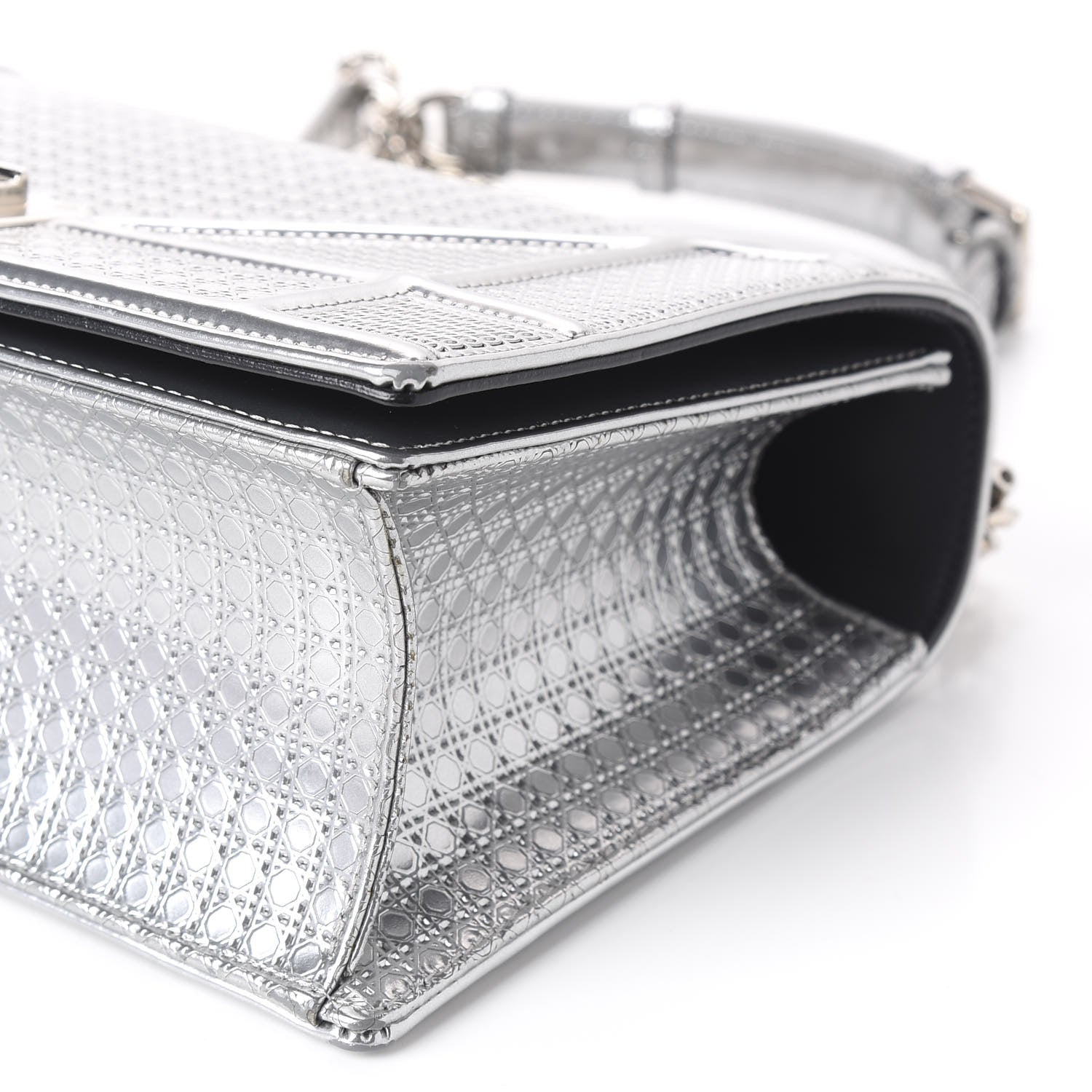 Christian Dior Metallic Patent Micro-Cannage Medium Diorama Flap Bag Silver 6 of 12