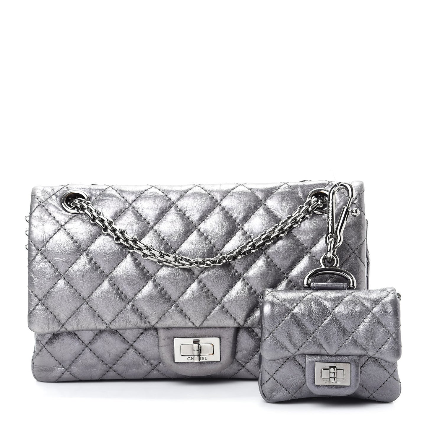 Metallic Aged Calfskin Quilted 2.55 Reissue 225 Flap Silver