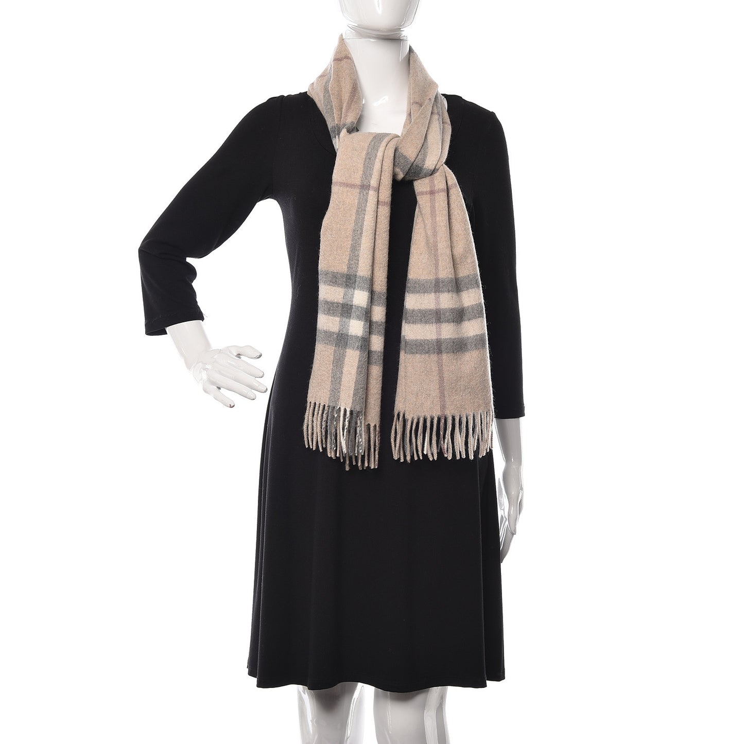 Cashmere House Check Fringe Scarf Beige
