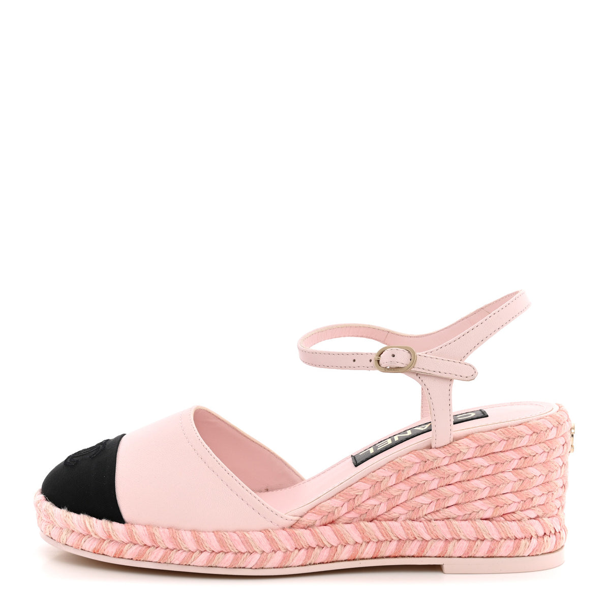 Chanel Lambskin Grosgrain CC Espadrilles Wedges 38 Pink Black 1 of 11