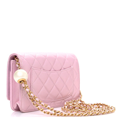 Chanel Iridescent Lambskin Quilted CC Pearl Wallet on Chain WOC Pink 3 of 11