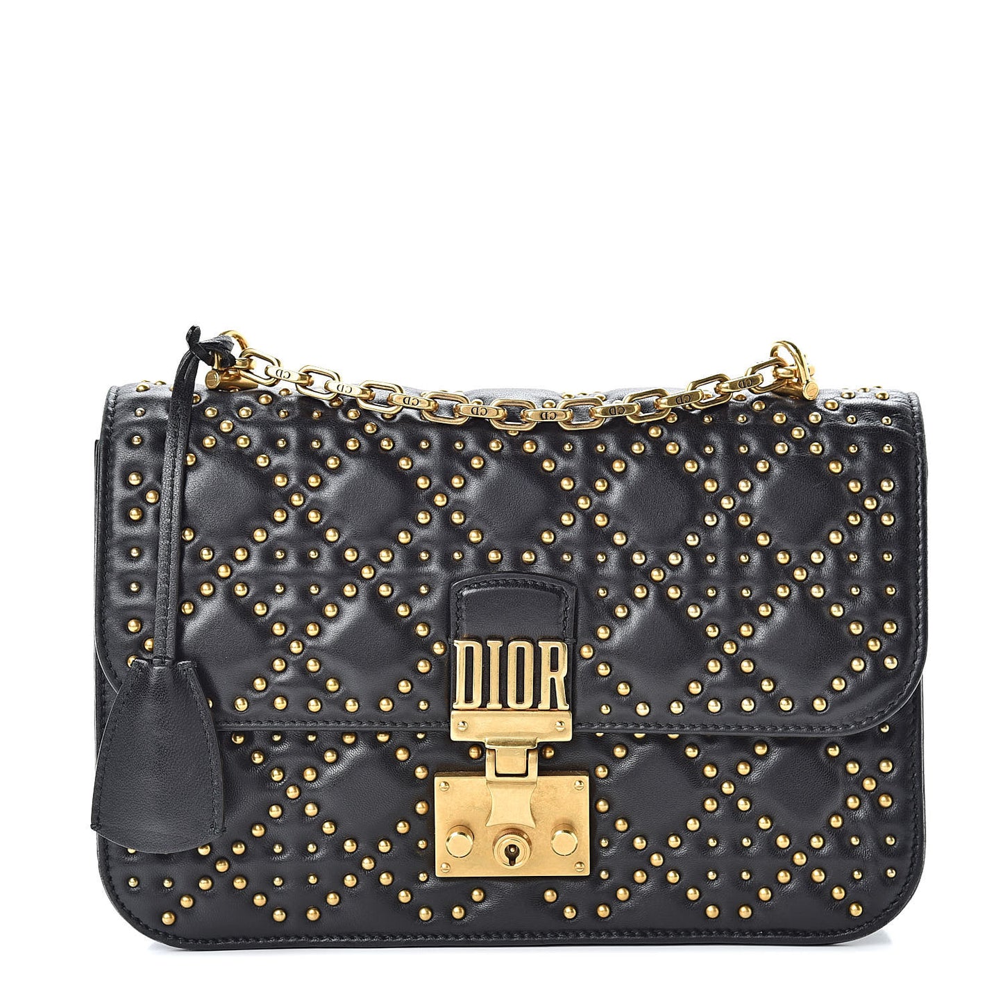 Lambskin Cannage Studded Large Dioraddict Flap Bag Black
