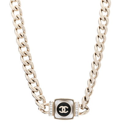 Chanel Metal Glass Pearl Strass CC Pendant Necklace Black Gold 1 of 5