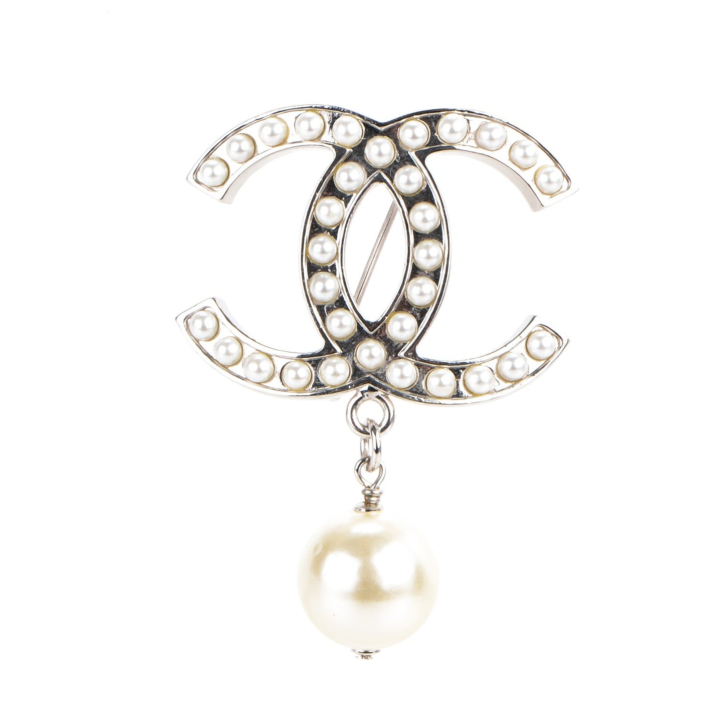 Pearl CC Drop Brooch Silver