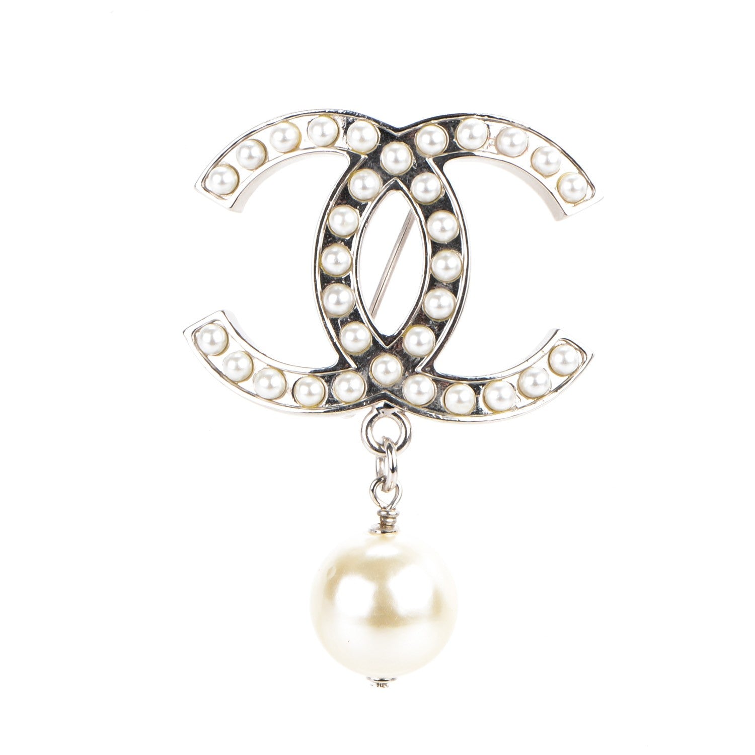 Chanel Pearl CC Drop Brooch Silver 1 of 4
