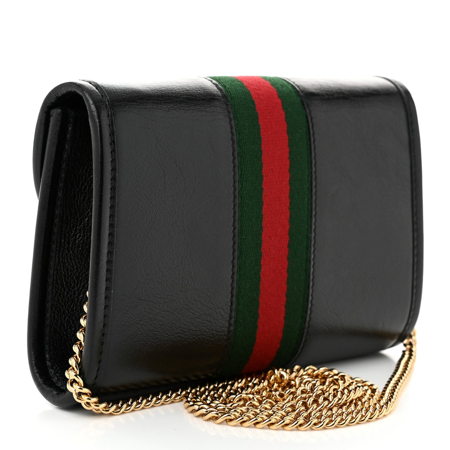 Textured Calfskin Web Mini Rajah Slim Flap Shoulder Bag Black