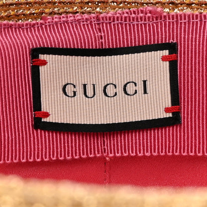 Gucci Glittered Straw Grosgrain Wide Brim Hat S Gold Black 8 of 9