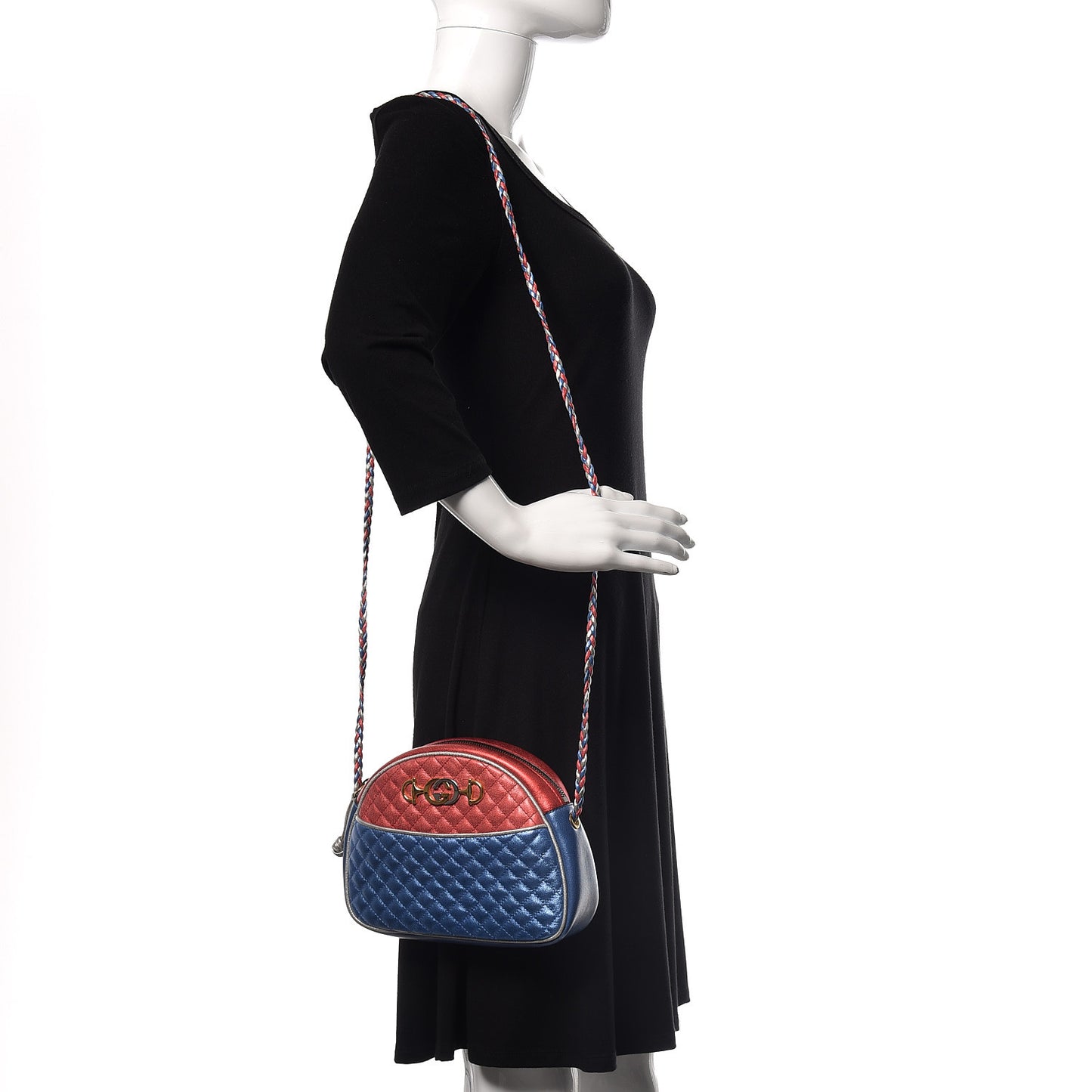 Laminated Nappa Trapuntata Mini Zumi Dome Shoulder Bag Rosso Marine Argento