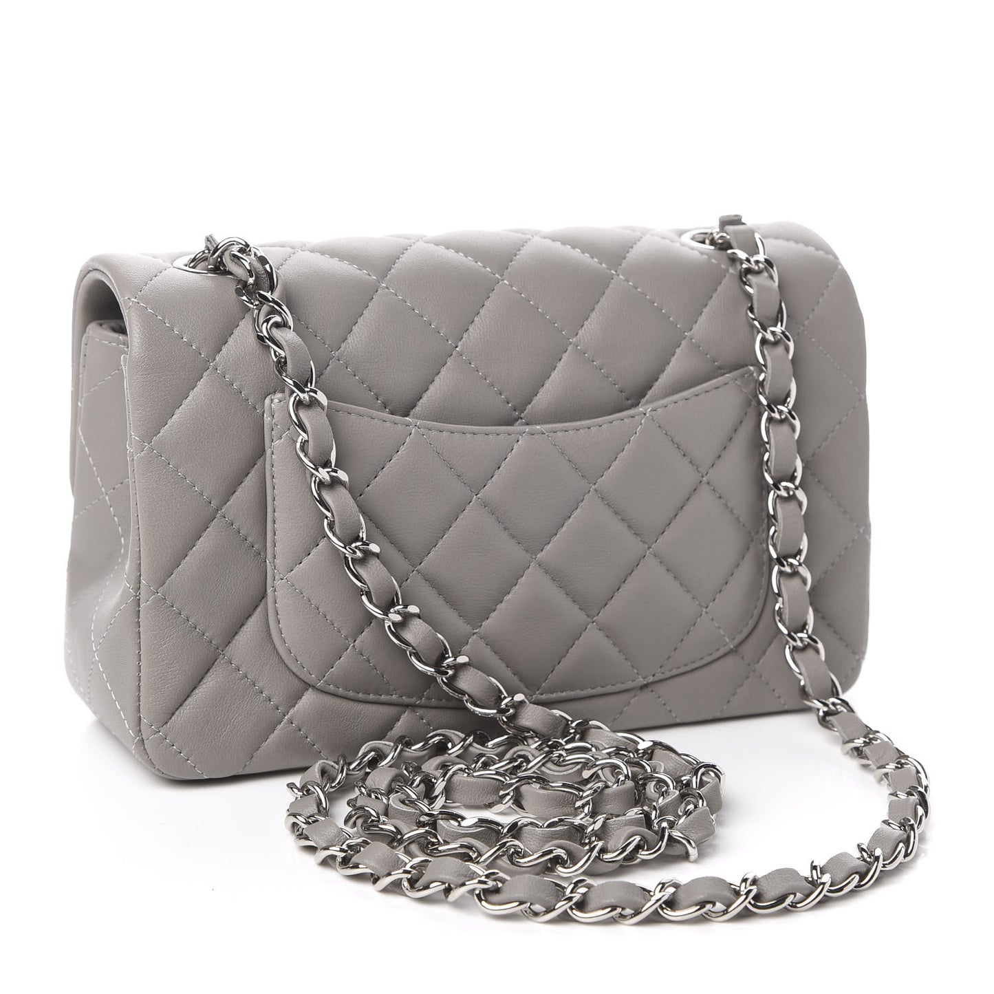 Lambskin Quilted Mini Rectangular Flap Grey