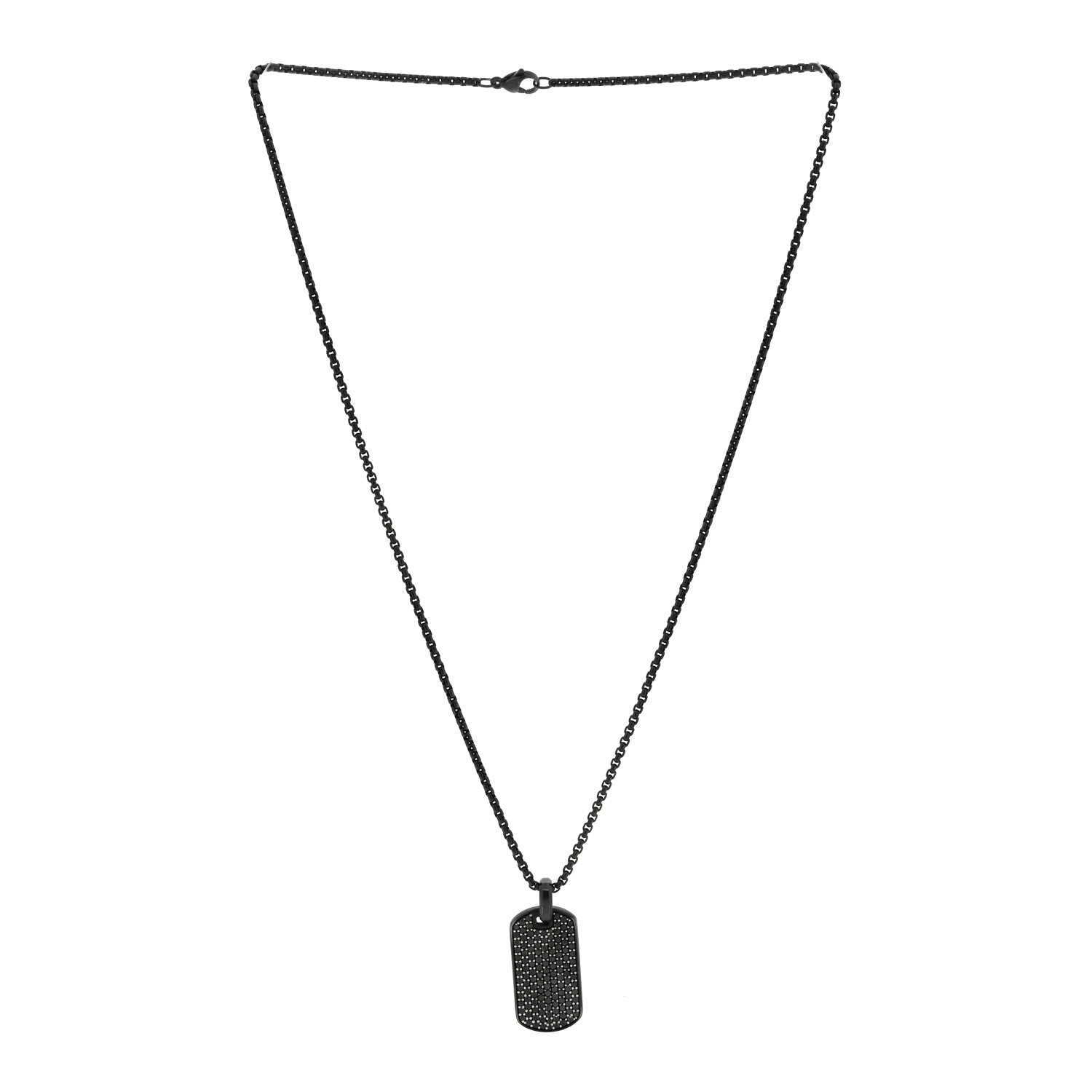 David Yurman Titanium Sterling Silver Stainless Steel Black Diamond 35mm Chevron Dog Tag Necklace 3 of 5