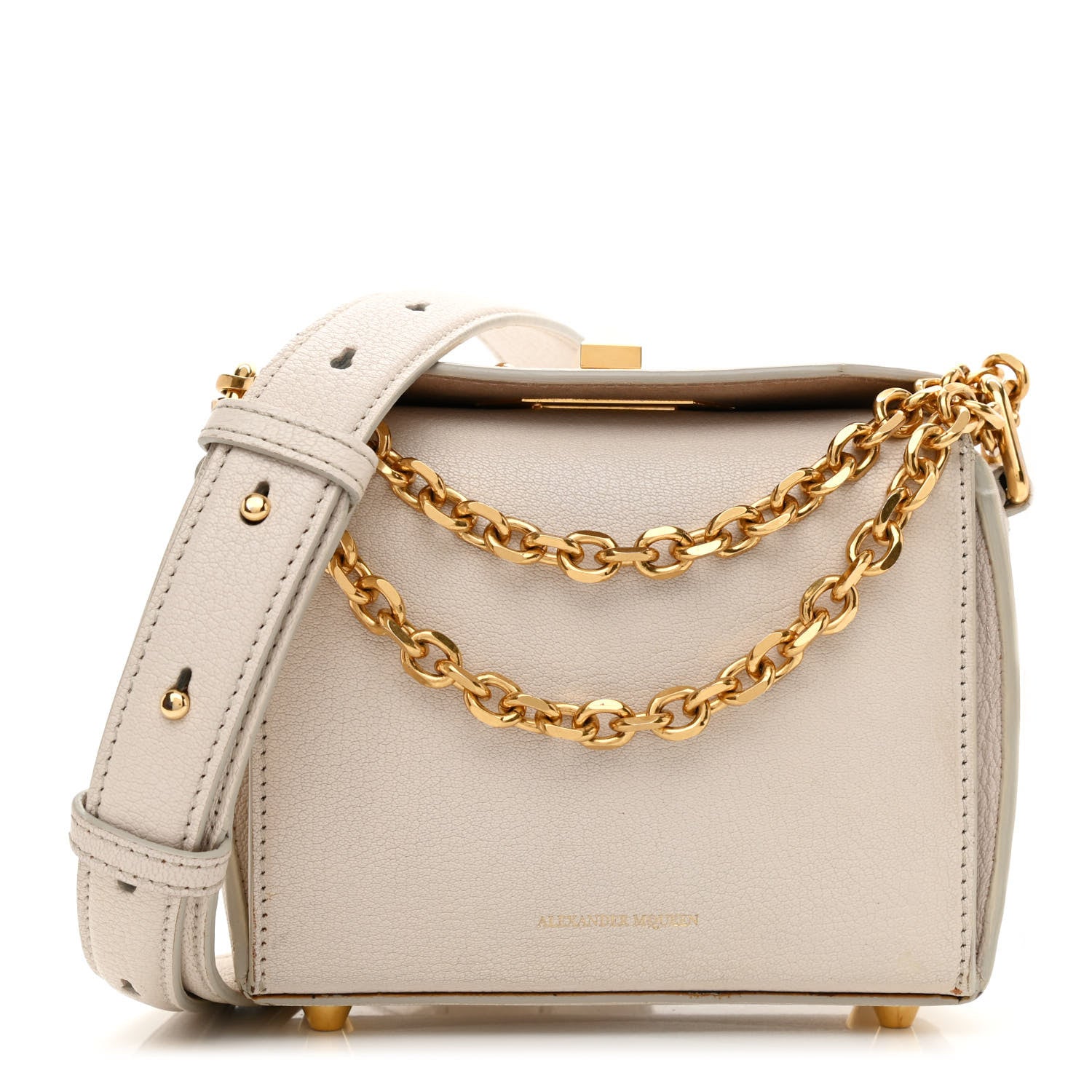 Alexander McQueen Silky Amish Grain Calfskin Box Shoulder Bag 16 White 1 of 12
