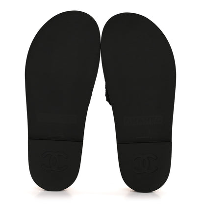 Chanel Fabric Pearl Cork CC Slip On Sandals 38 Black 6 of 10