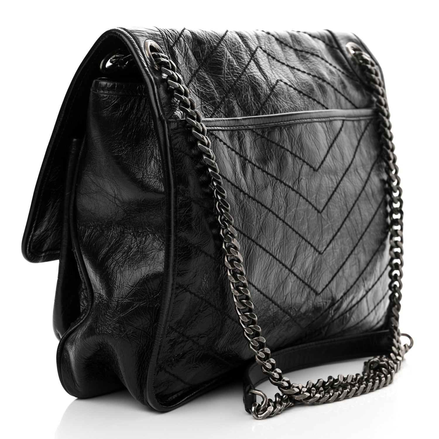 Saint Laurent Crinkled Calfskin Matelasse Monogram Large Niki Chain Satchel Black 3 of 11