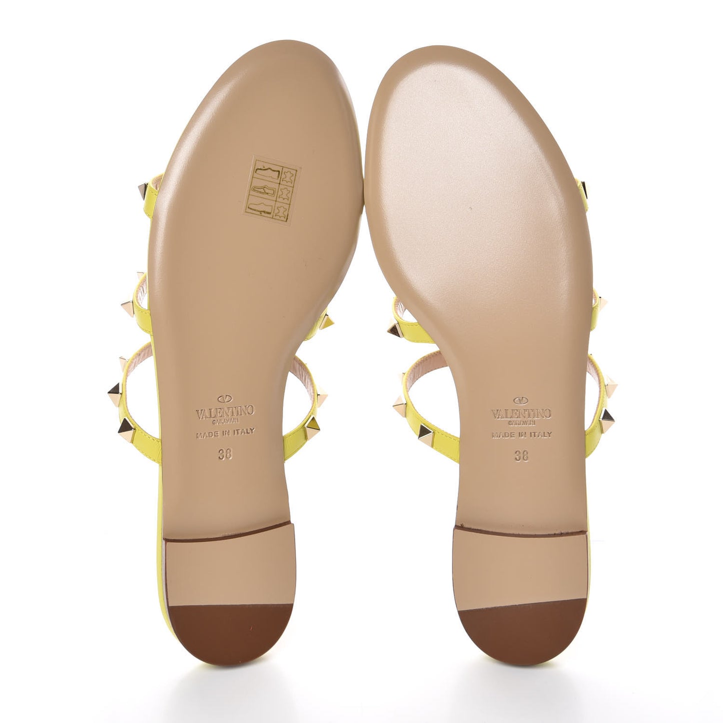 Nappa Rockstud Caged Flat Slide Sandals 38 Acid Yellow