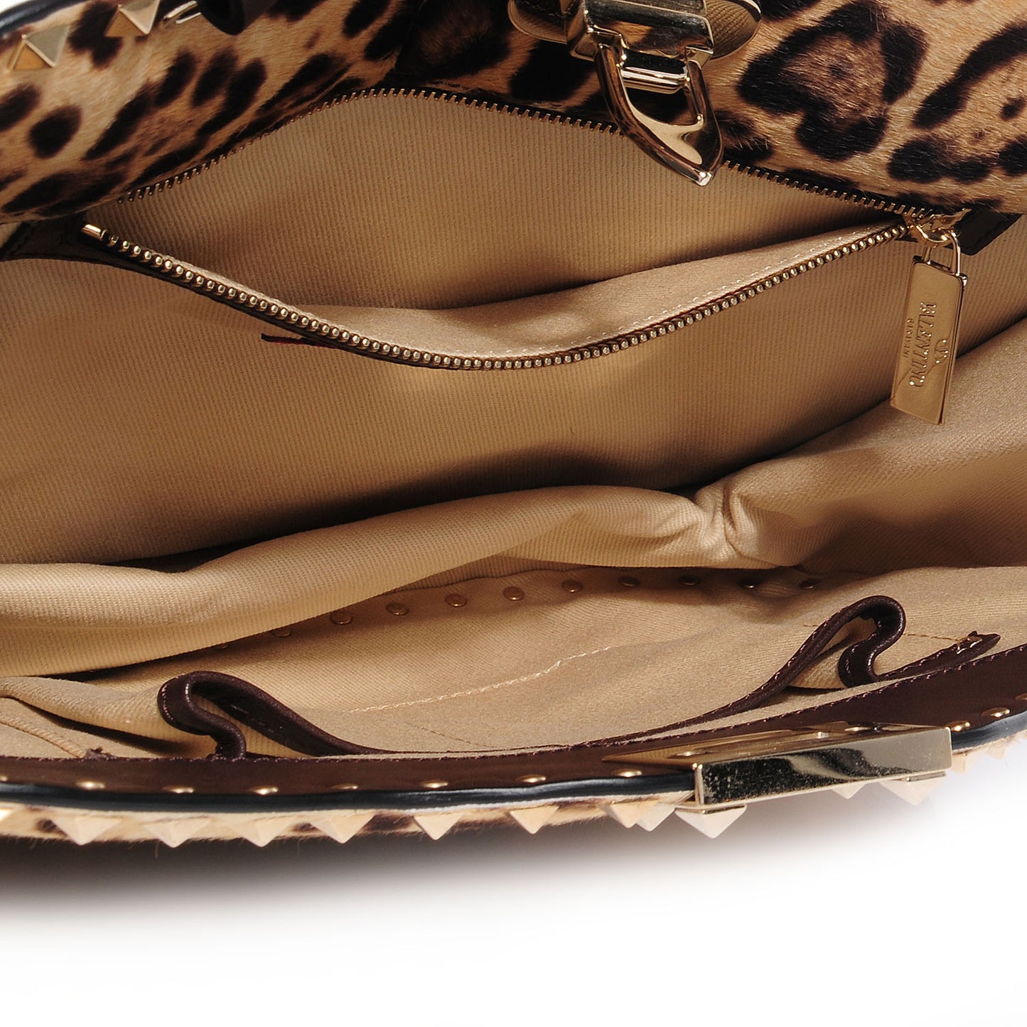 Calf Hair Leopard Print Rockstud Shoulder Satchel