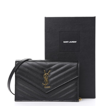 Saint Laurent Grain De Poudre Matelasse Chevron Monogram Envelope Chain Wallet Black 12 of 12
