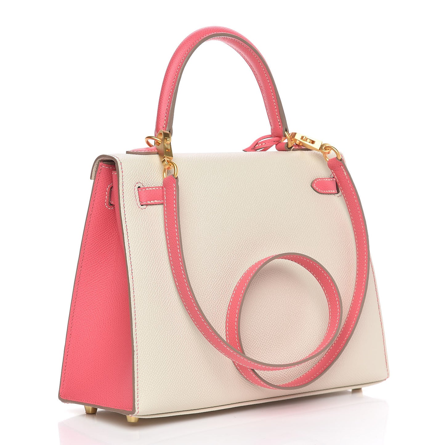Epsom Bi-Color Horseshoe Kelly Sellier 25 Craie Rose Azalee