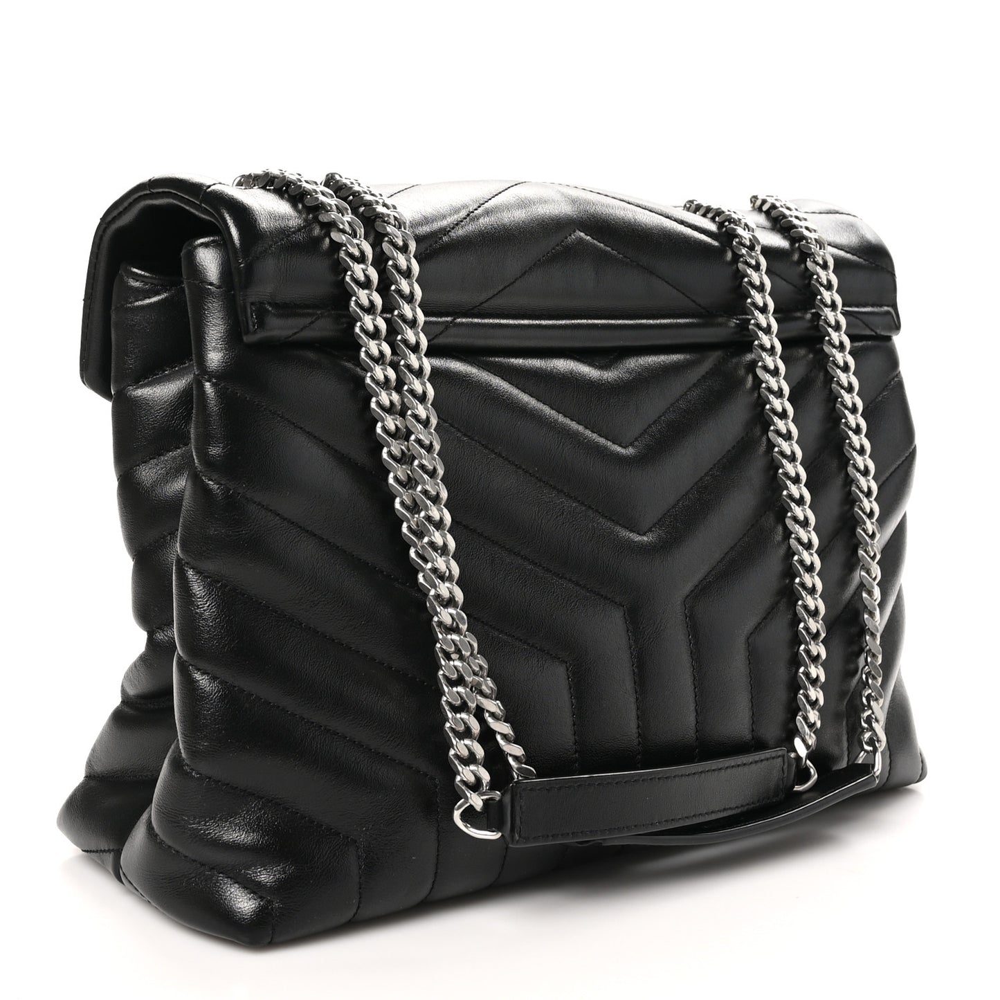 Calfskin Y Quilted Monogram Medium Loulou Chain Satchel Black