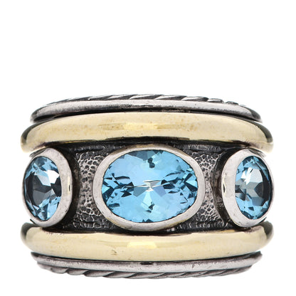 David Yurman Sterling Silver 14K Yellow Gold Blue Topaz Renaissance Ring 54 7 1 of 4