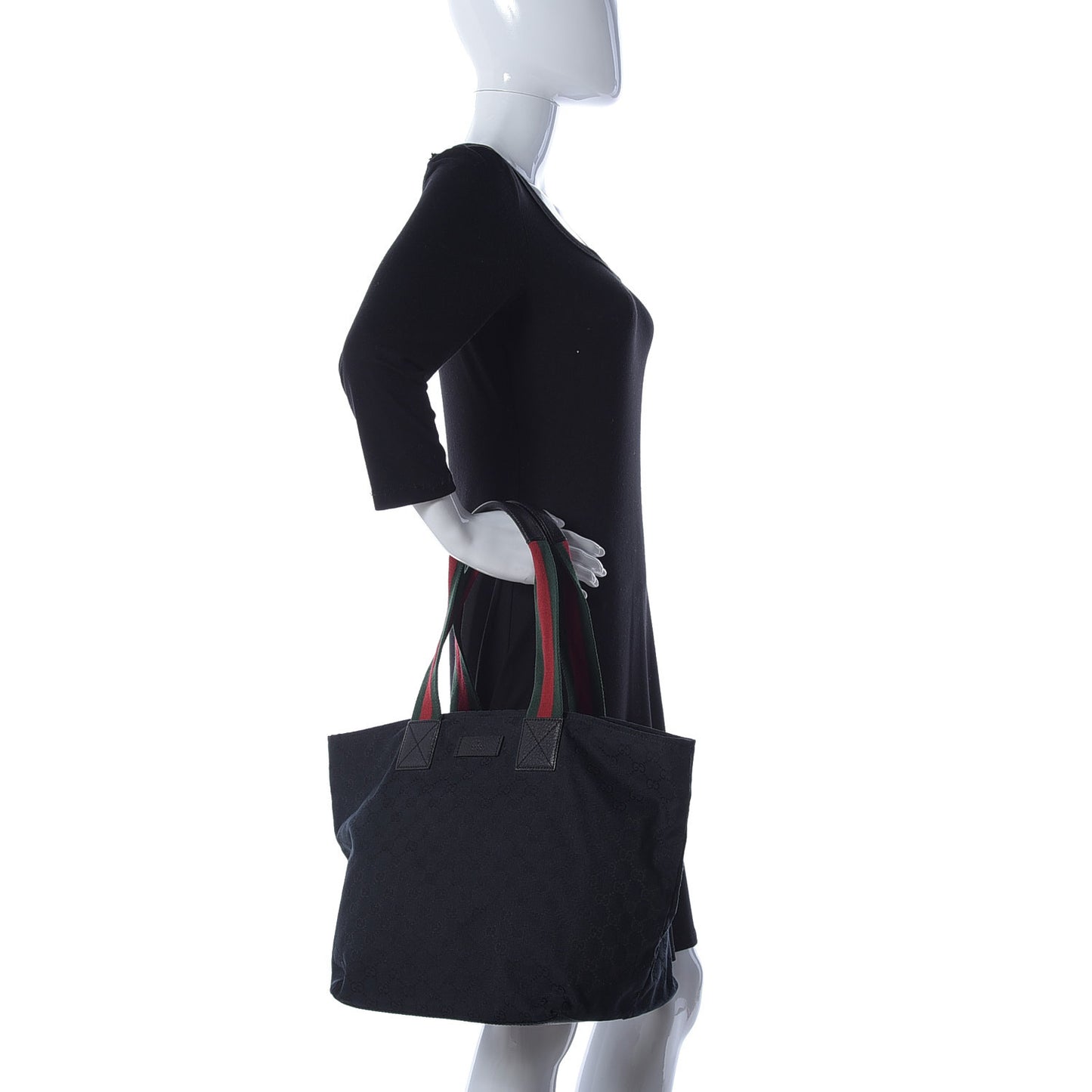 GG Monogram Large Web Handle Bucket Tote Black