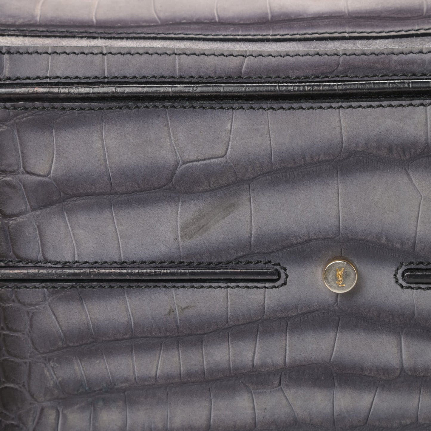 Nubuck Calfskin Crocodile Embossed Large Muse Two Grey