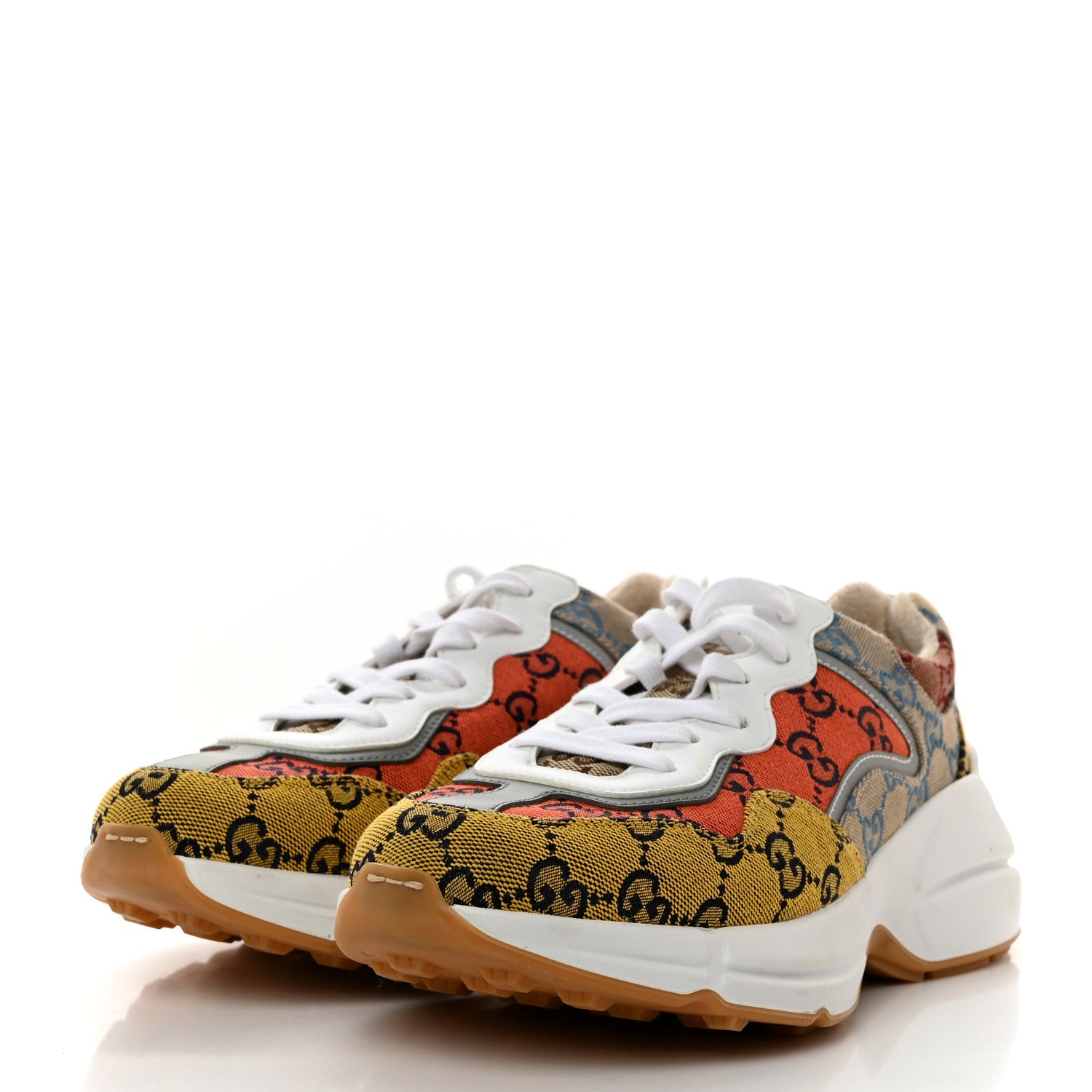 Gucci Monogram Multicolor Demetra Womens Rhyton Sneakers 38 Yellow Blue Great White Tabasco 3 of 8