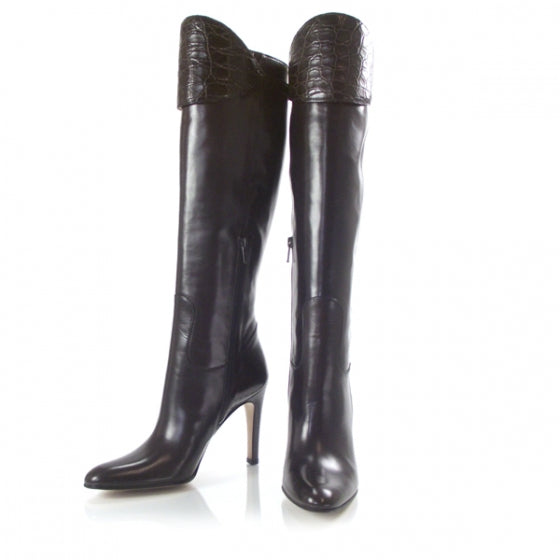 Gucci Leather Knee High Boots 37 Chocolate 1 of 9