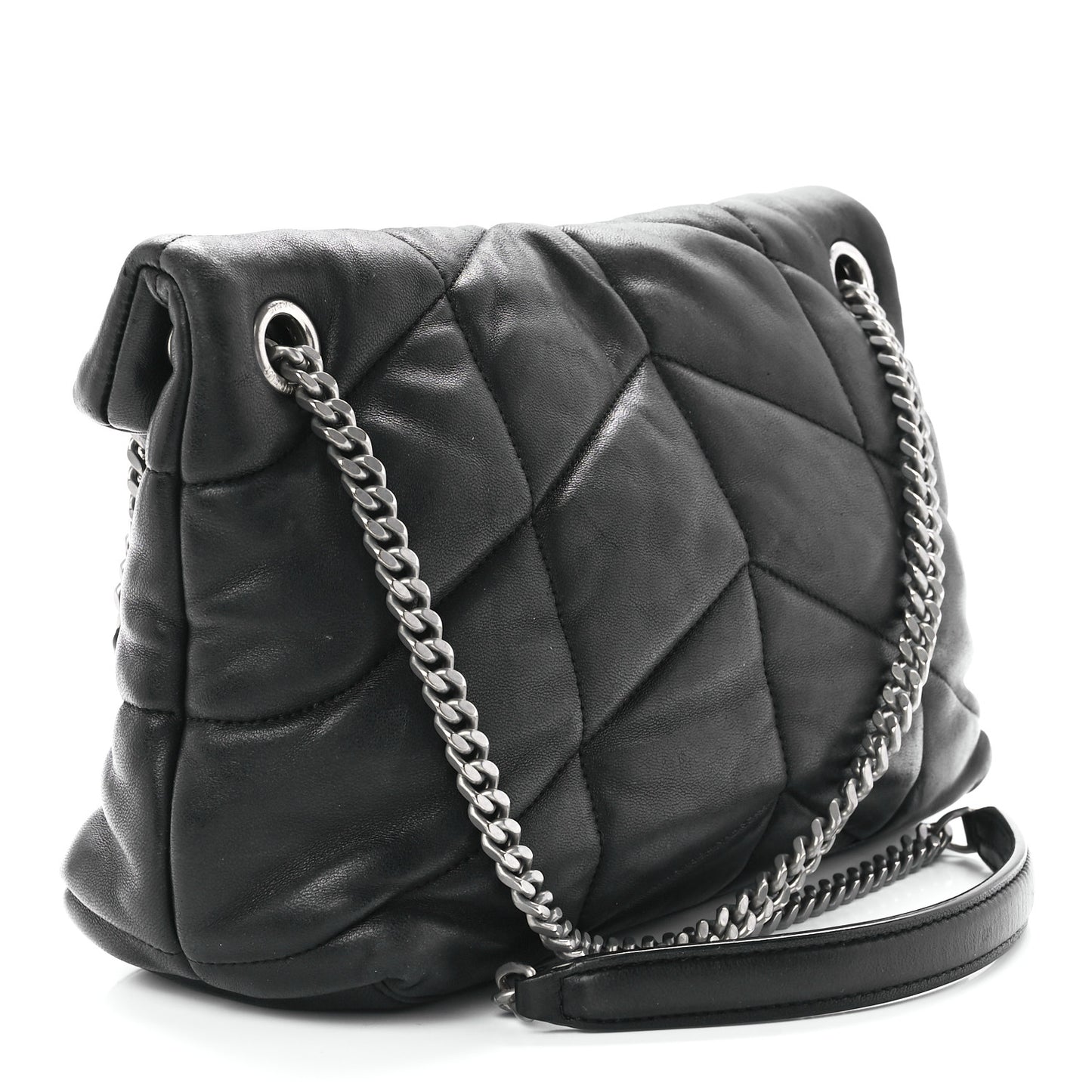 Lambskin Quilted Small Loulou Puffer Monogram Chain Satchel Black