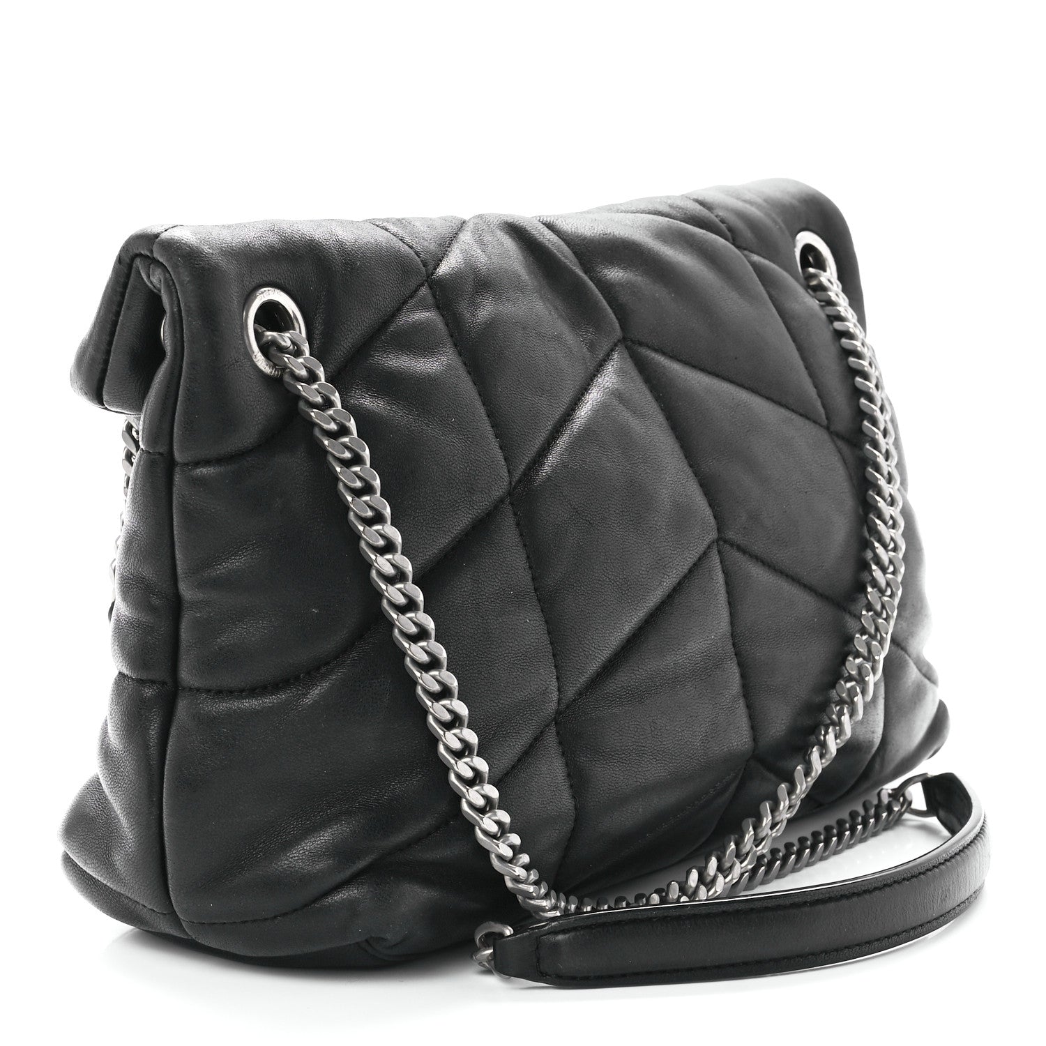 Saint Laurent Lambskin Quilted Small Loulou Puffer Monogram Chain Satchel Black 3 of 12