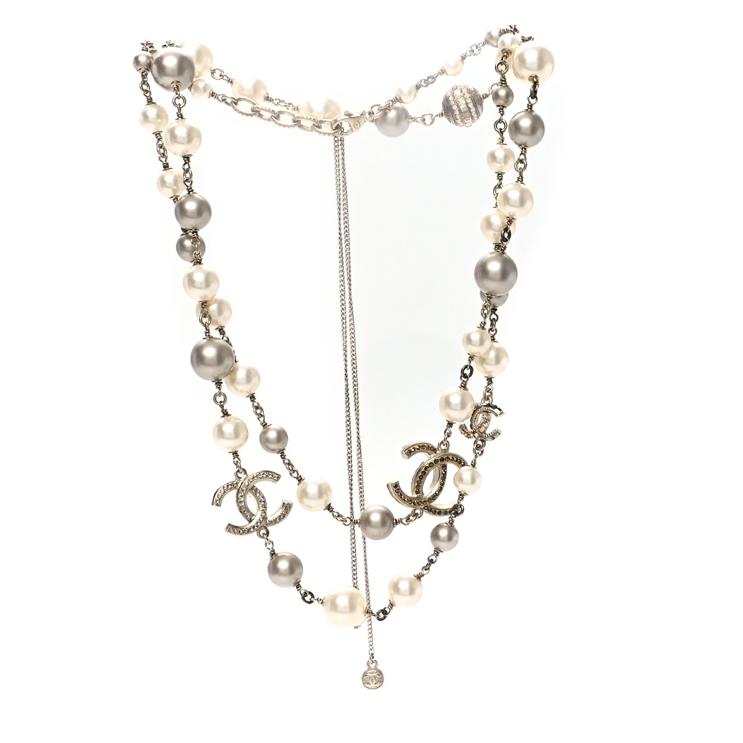 Chanel Pearl Baguette Crystal Beaded CC Long Necklace Gold Multicolor 3 of 5