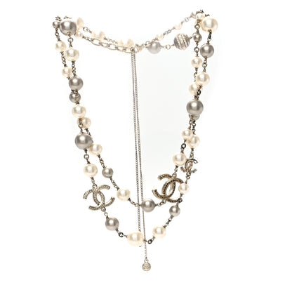 Chanel Pearl Baguette Crystal Beaded CC Long Necklace Gold Multicolor 3 of 5